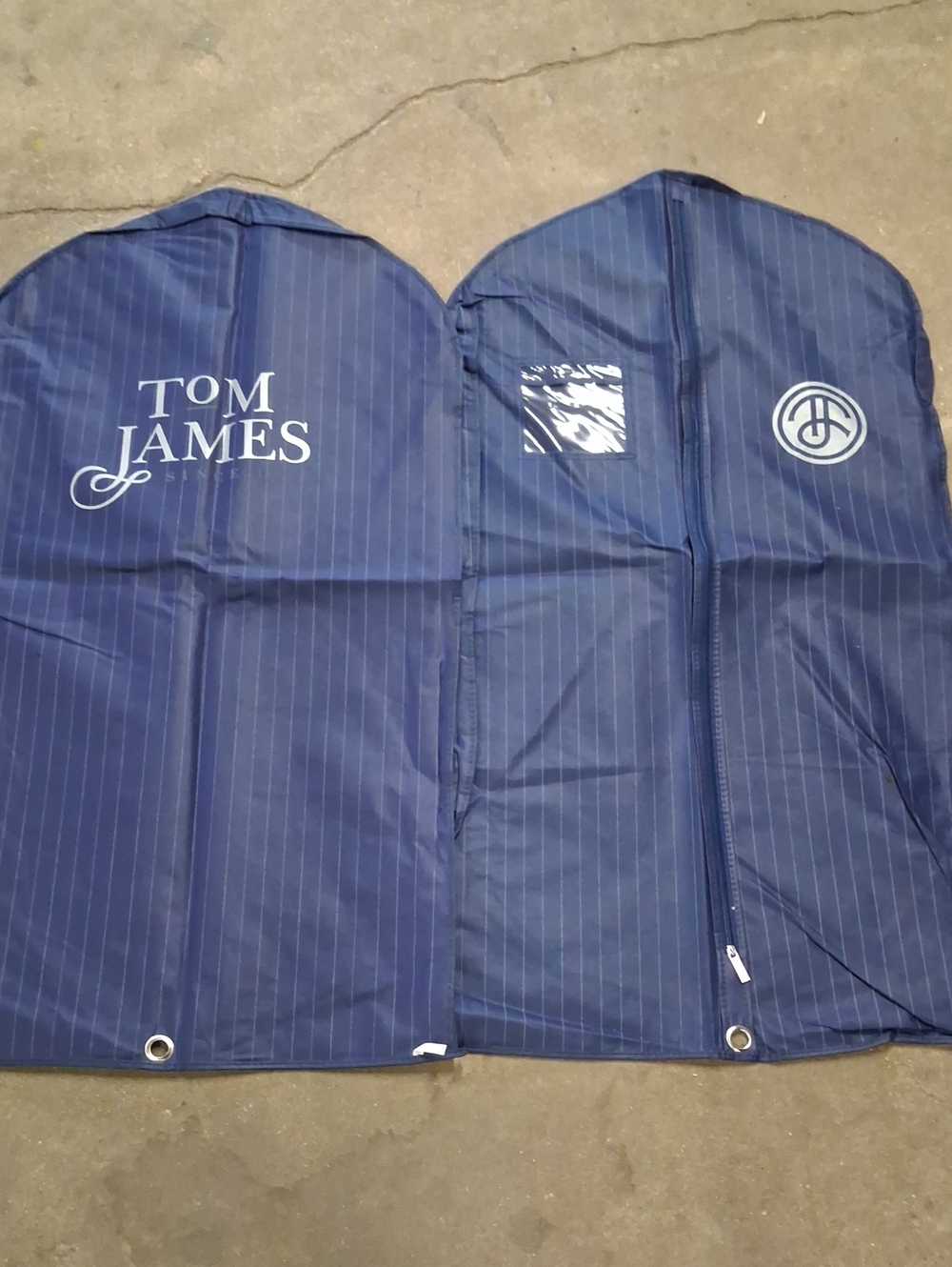 2 NEW Tom James Navy Pinstripe Garment Bags